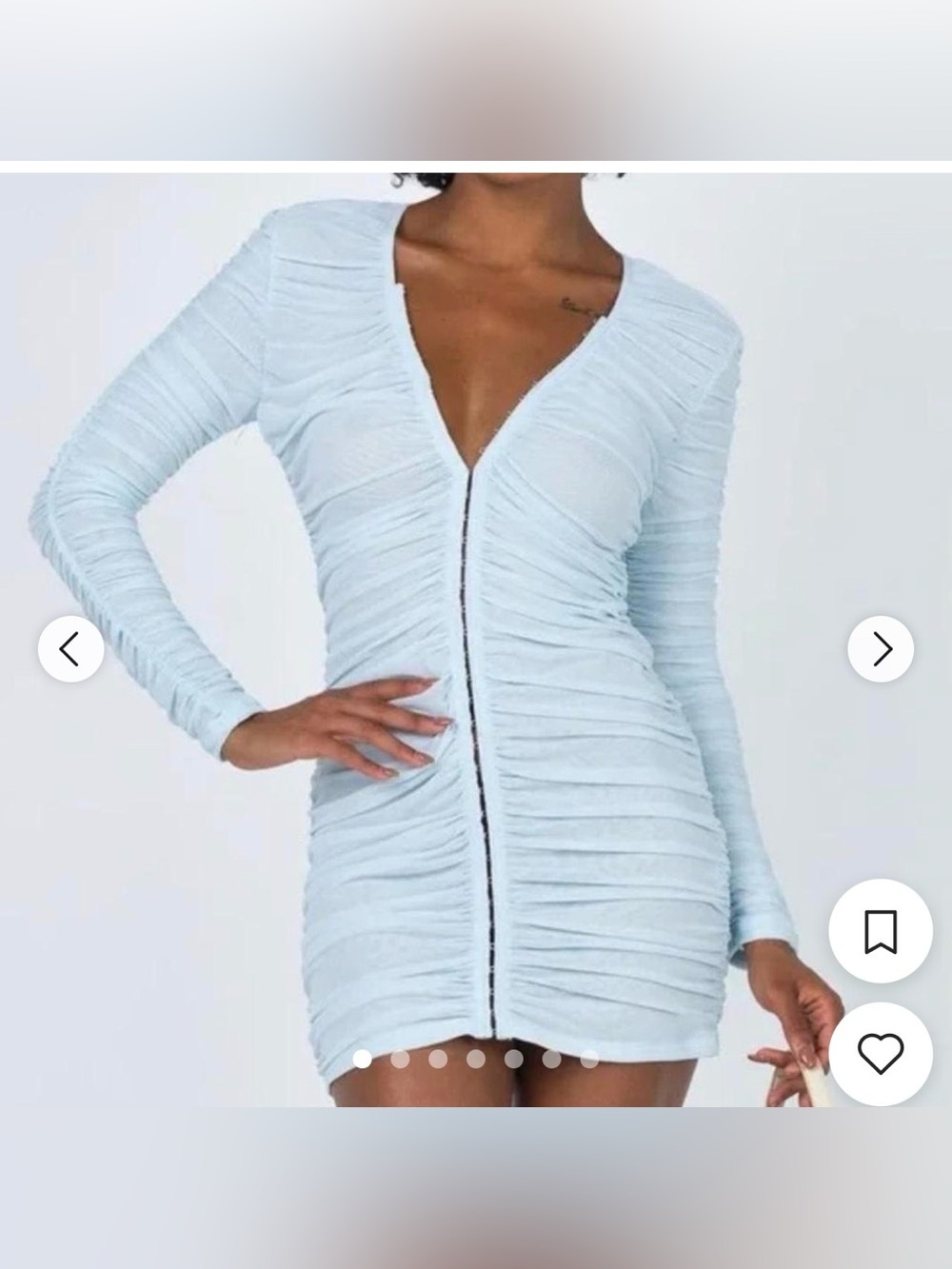NWT Lioness Sky Blue Ruched V‑Neck Long Sleeve Bodycon Dress